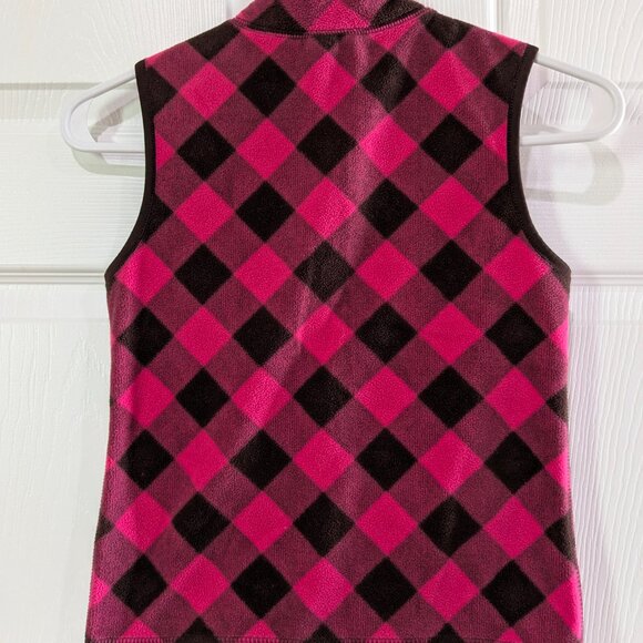 Old Navy Girls Vest Pink Brown Buffalo Plaid Fleece M (8) 2010 Zip Front - Picture 5 of 12